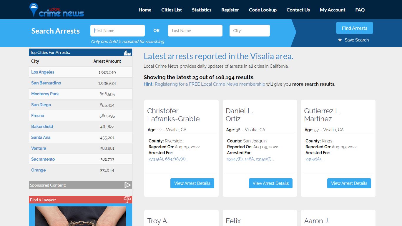 Visalia California Arrest Records - Local Crime News